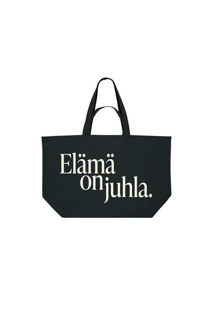 Elämä on juhla kangaskassi musta