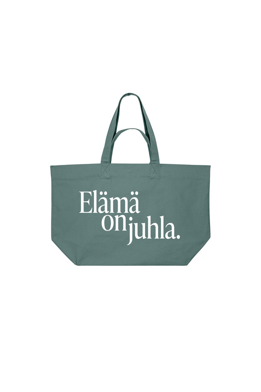 Elämä on juhla kangaskassi vihreä